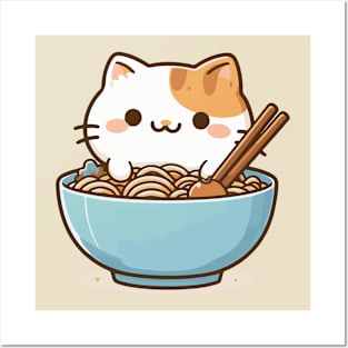 Cute Kitten in a bowl of ramen Posters and Art